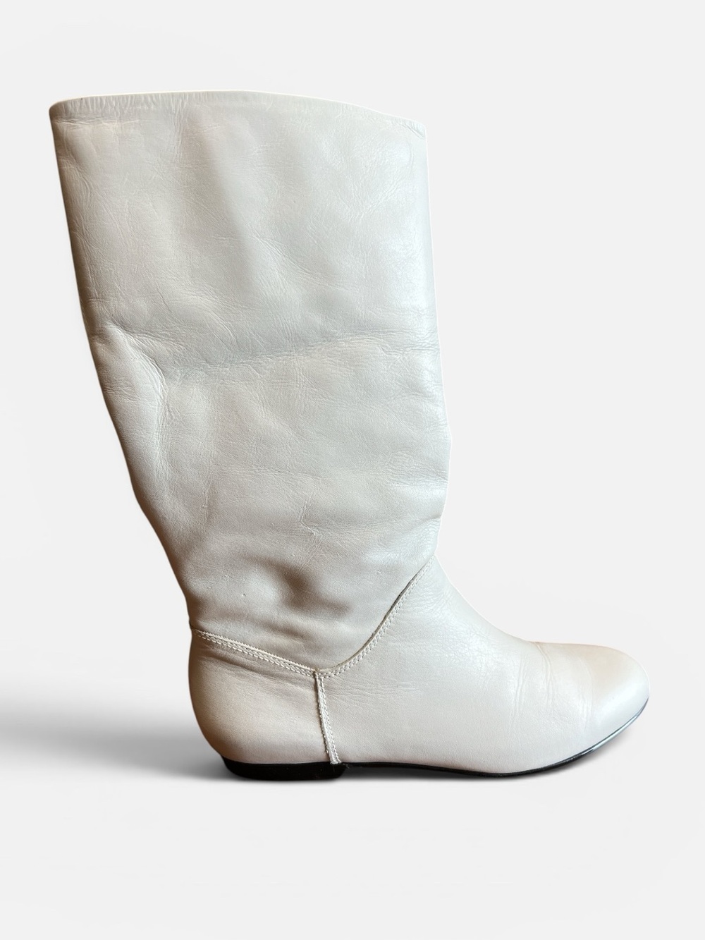 Cobbie Vintage White Leather Mid Calf Boots Fold Over Slouch Boots Size 7.5 - Picture 2 of 7